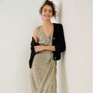 Anthropologie Kari Metallic Wrap Midi Dress